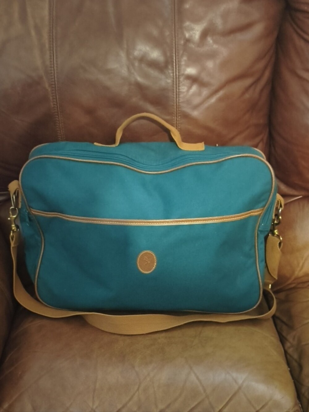 Polo by Ralph Lauren Teal Travel Bag with Tan Leather Accents